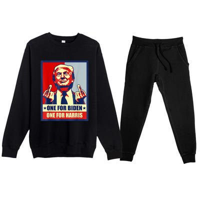 Trump Middle Finger Biden Harris Republican American Flag Premium Crewneck Sweatsuit Set