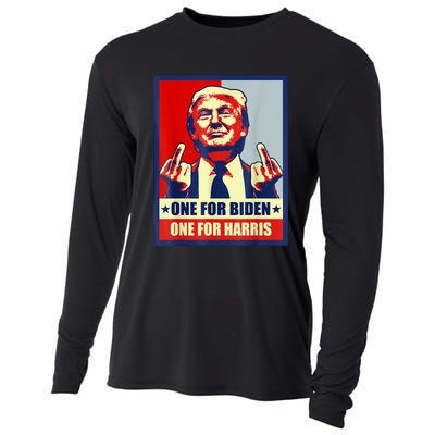 Trump Middle Finger Biden Harris Republican American Flag Cooling Performance Long Sleeve Crew