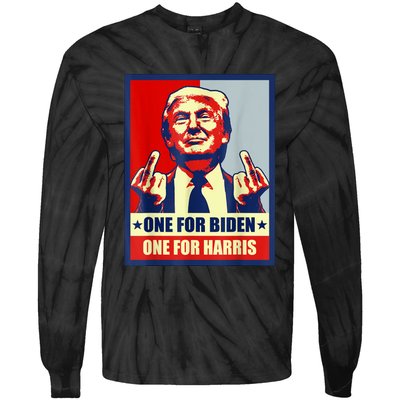 Trump Middle Finger Biden Harris Republican American Flag Tie-Dye Long Sleeve Shirt