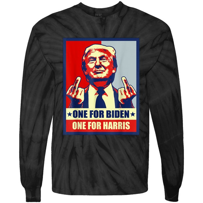 Trump Middle Finger Biden Harris Republican American Flag Tie-Dye Long Sleeve Shirt