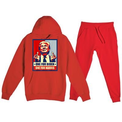 Trump Middle Finger Biden Harris Republican American Flag Premium Hooded Sweatsuit Set