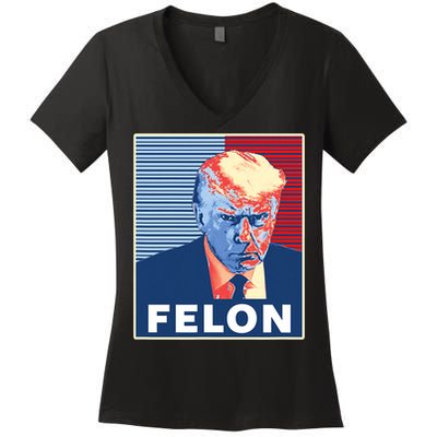 Trump Mugshot First American President Felon Women's V-Neck T-Shirt