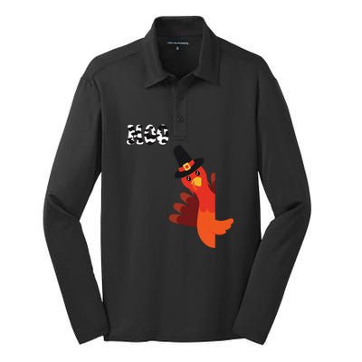 Turkey Moo Funny Thanksgiving Silk Touch Performance Long Sleeve Polo