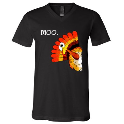 Turkey Moo Funny Thanksgiving V-Neck T-Shirt