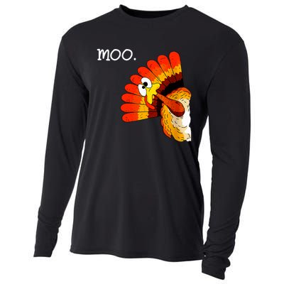 Turkey Moo Funny Thanksgiving Cooling Performance Long Sleeve Crew