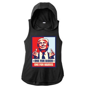 Trump Middle Finger Biden Harris Republican American Flag Ladies PosiCharge Tri-Blend Wicking Draft Hoodie Tank