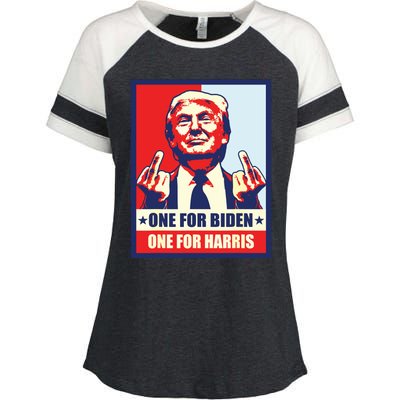 Trump Middle Finger Biden Harris Republican American Flag Enza Ladies Jersey Colorblock Tee