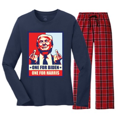 Trump Middle Finger Biden Harris Republican American Flag Women's Long Sleeve Flannel Pajama Set 