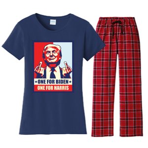 Trump Middle Finger Biden Harris Republican American Flag Women's Flannel Pajama Set