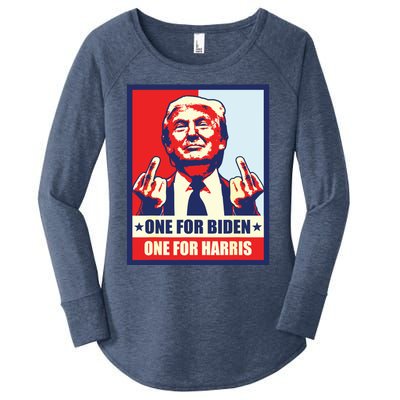 Trump Middle Finger Biden Harris Republican American Flag Women's Perfect Tri Tunic Long Sleeve Shirt