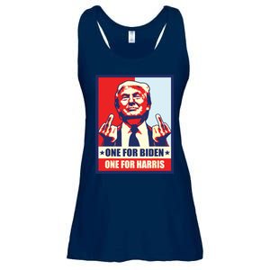 Trump Middle Finger Biden Harris Republican American Flag Ladies Essential Flowy Tank