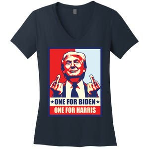 Trump Middle Finger Biden Harris Republican American Flag Women's V-Neck T-Shirt