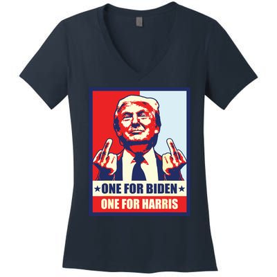 Trump Middle Finger Biden Harris Republican American Flag Women's V-Neck T-Shirt