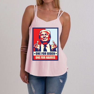 Trump Middle Finger Biden Harris Republican American Flag Women's Strappy Tank