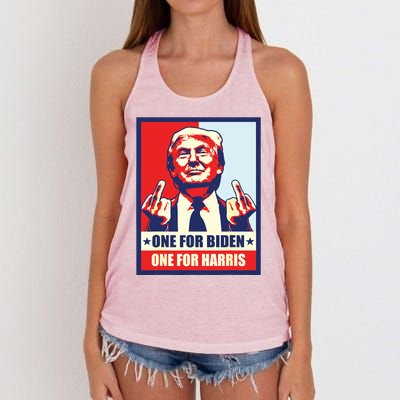 Trump Middle Finger Biden Harris Republican American Flag Women's Knotted Racerback Tank