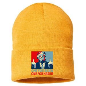 Trump Middle Finger Biden Harris Republican American Flag Sustainable Knit Beanie