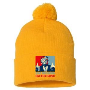 Trump Middle Finger Biden Harris Republican American Flag Pom Pom 12in Knit Beanie