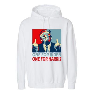 Trump Middle Finger Biden Harris Republican American Flag Garment-Dyed Fleece Hoodie