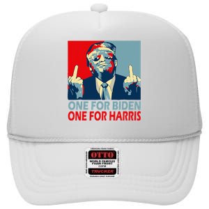 Trump Middle Finger Biden Harris Republican American Flag High Crown Mesh Back Trucker Hat