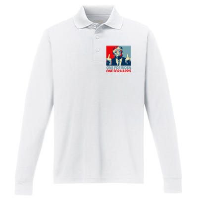 Trump Middle Finger Biden Harris Republican American Flag Performance Long Sleeve Polo