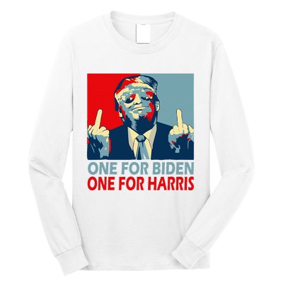 Trump Middle Finger Biden Harris Republican American Flag Long Sleeve Shirt