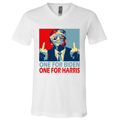 Trump Middle Finger Biden Harris Republican American Flag V-Neck T-Shirt