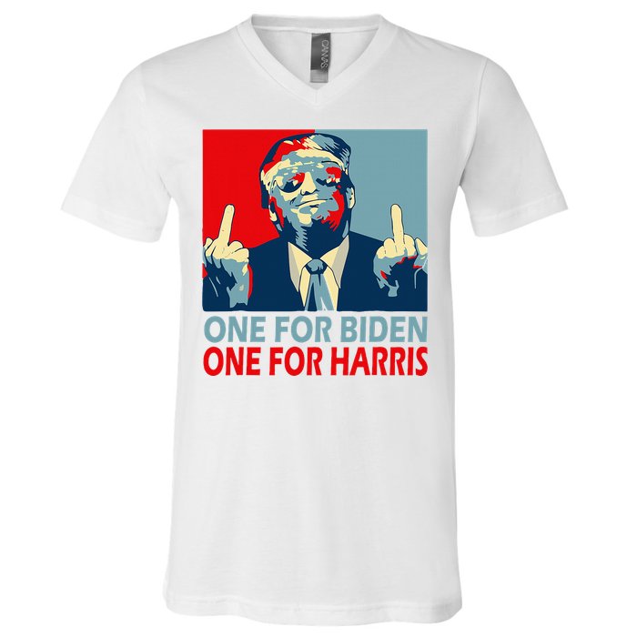 Trump Middle Finger Biden Harris Republican American Flag V-Neck T-Shirt