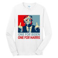 Trump Middle Finger Biden Harris Republican American Flag Tall Long Sleeve T-Shirt