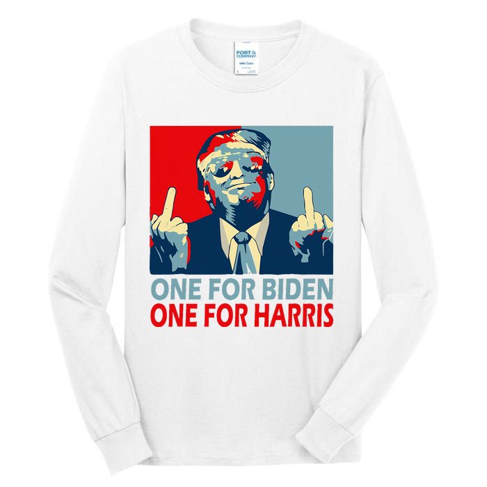 Trump Middle Finger Biden Harris Republican American Flag Tall Long Sleeve T-Shirt