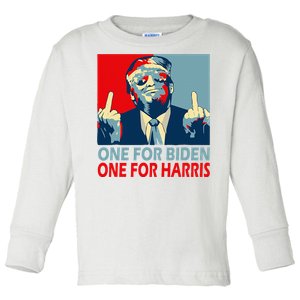 Trump Middle Finger Biden Harris Republican American Flag Toddler Long Sleeve Shirt