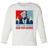 Trump Middle Finger Biden Harris Republican American Flag Toddler Long Sleeve Shirt