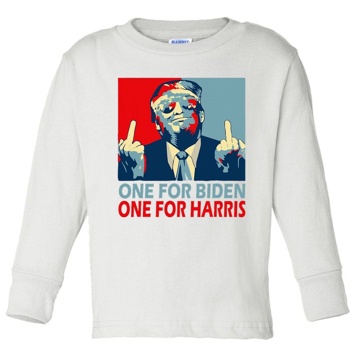 Trump Middle Finger Biden Harris Republican American Flag Toddler Long Sleeve Shirt