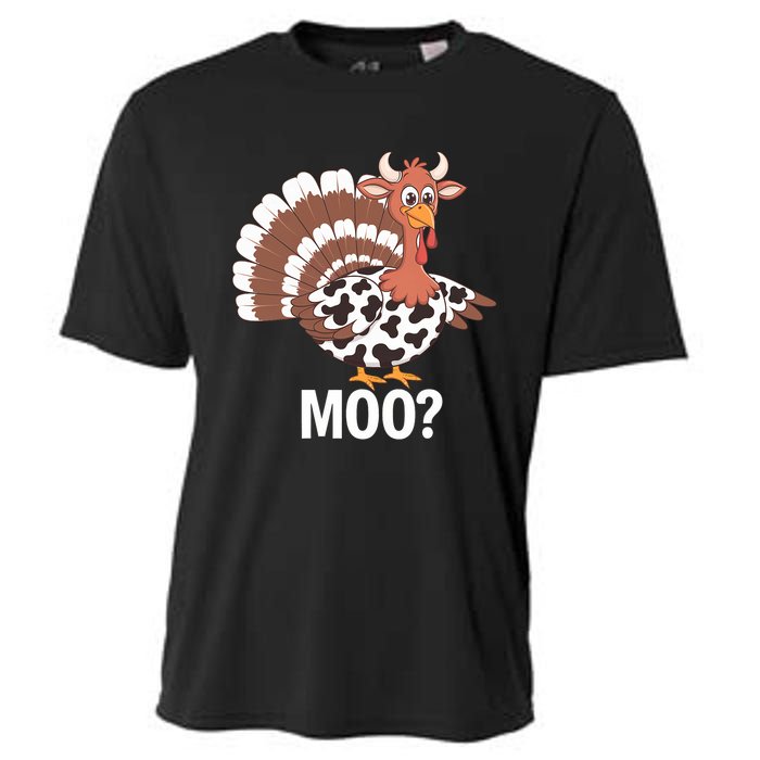 Turkey Moo Farmer Funny Thanksgiving Cow Cooling Performance Crew T-Shirt