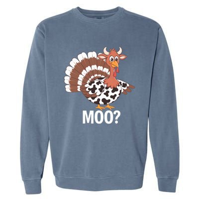 Turkey Moo Farmer Funny Thanksgiving Cow Garment-Dyed Sweatshirt