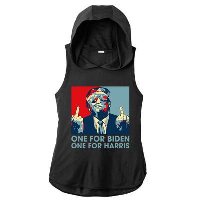 Trump Middle Finger Biden Harris Republican American Flag Ladies PosiCharge Tri-Blend Wicking Draft Hoodie Tank