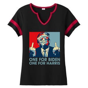 Trump Middle Finger Biden Harris Republican American Flag Ladies Halftime Notch Neck Tee