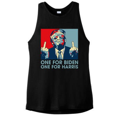 Trump Middle Finger Biden Harris Republican American Flag Ladies PosiCharge Tri-Blend Wicking Tank