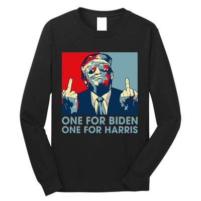 Trump Middle Finger Biden Harris Republican American Flag Long Sleeve Shirt