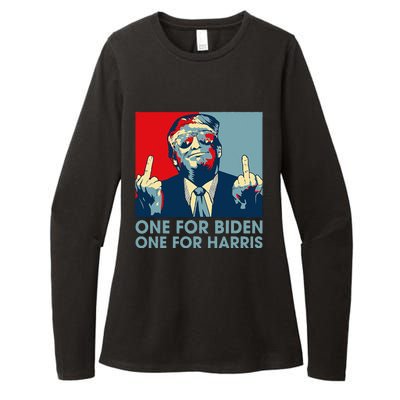 Trump Middle Finger Biden Harris Republican American Flag Womens CVC Long Sleeve Shirt