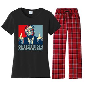 Trump Middle Finger Biden Harris Republican American Flag Women's Flannel Pajama Set