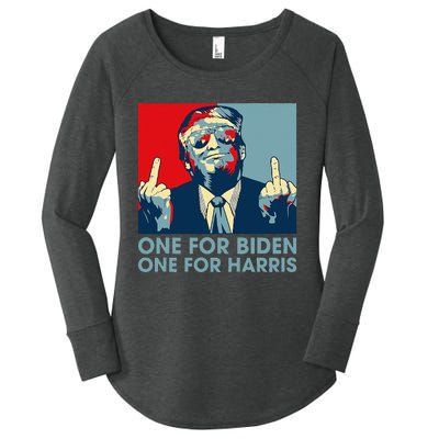 Trump Middle Finger Biden Harris Republican American Flag Women's Perfect Tri Tunic Long Sleeve Shirt