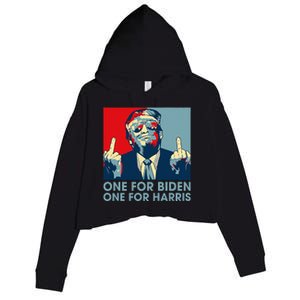 Trump Middle Finger Biden Harris Republican American Flag Crop Fleece Hoodie