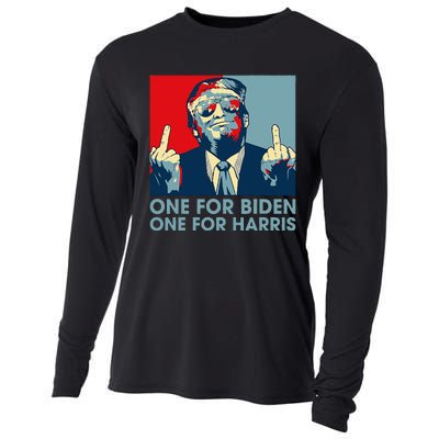 Trump Middle Finger Biden Harris Republican American Flag Cooling Performance Long Sleeve Crew