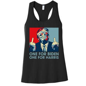 Trump Middle Finger Biden Harris Republican American Flag Women's Racerback Tank