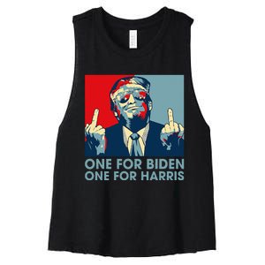 Trump Middle Finger Biden Harris Republican American Flag Women's Racerback Cropped Tank