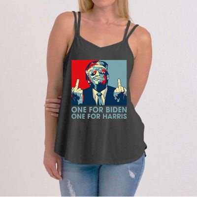 Trump Middle Finger Biden Harris Republican American Flag Women's Strappy Tank