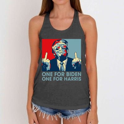 Trump Middle Finger Biden Harris Republican American Flag Women's Knotted Racerback Tank