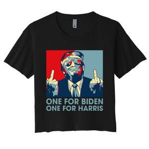 Trump Middle Finger Biden Harris Republican American Flag Women's Crop Top Tee