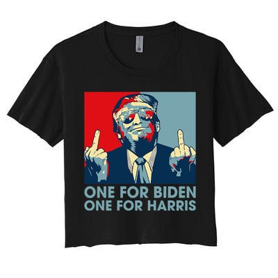 Trump Middle Finger Biden Harris Republican American Flag Women's Crop Top Tee