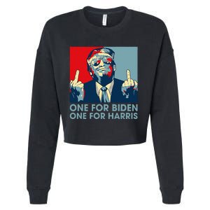 Trump Middle Finger Biden Harris Republican American Flag Cropped Pullover Crew